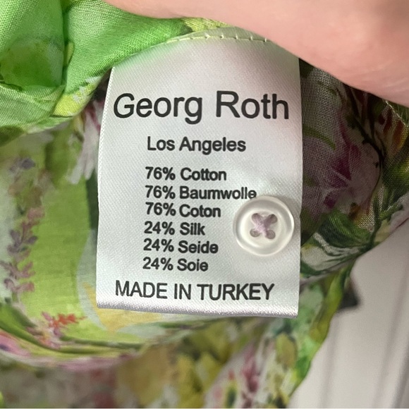 NWT Georg Roth Cotton Silk Blend Floral Button Up Blouse Green - Picture 7 of 7
